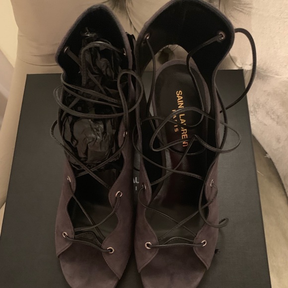 BNIB SAINT LAURENT BABIES LACE UP SANDALS IN GRAY - Picture 2 of 7